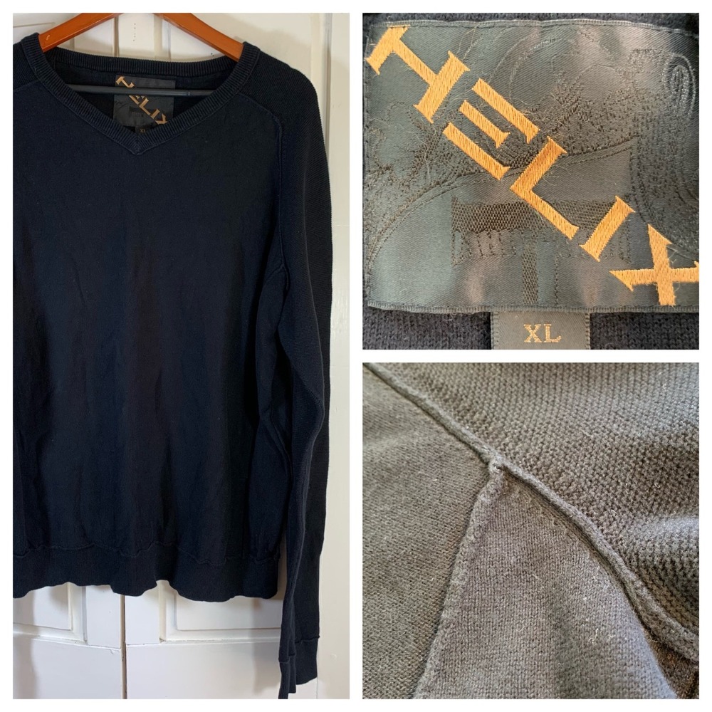 Helix Mens XL Black‎ V Neck Skater Cotton Sweater Minimalist Casual Basic